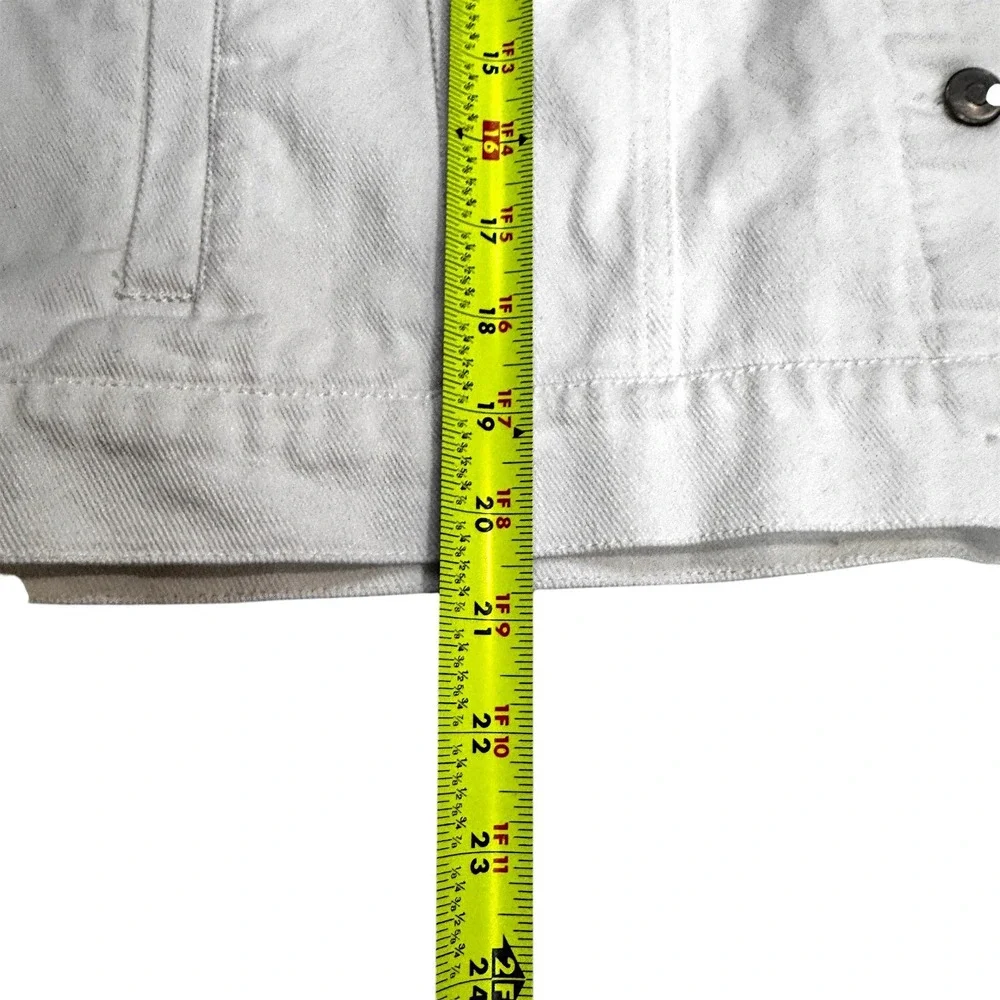 Peach Love California Bride Denim Jacket Womens L White Sequin Fringe Cropped - Picture 11 of 11